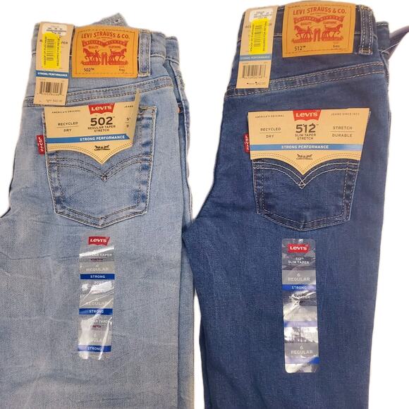 Levis Youth Boys Lot Size 6 Pair Flex Stretch Adjustable Waist Denim Jeans Pants - Picture 1 of 7